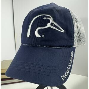 Ducks Unlimited Hunting Navy Blue White Mesh Strapback Hat Cap Outdoor Fishing